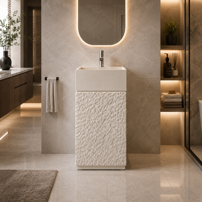 Luxury Artificial Pedestal Basin | Designer Freestanding Wash Basin | 19 × 19 × 37 In