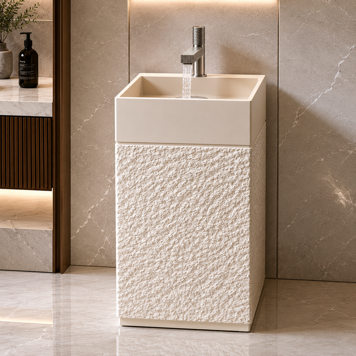 Luxury Artificial Pedestal Basin | Designer Freestanding Wash Basin | 19 × 19 × 37 In