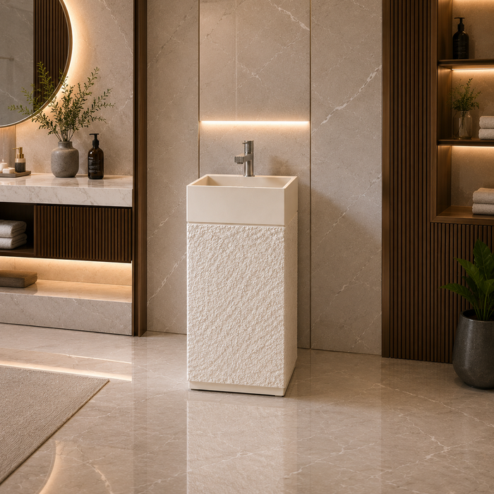 Luxury Artificial Pedestal Basin | Designer Freestanding Wash Basin | 19 × 19 × 37 In