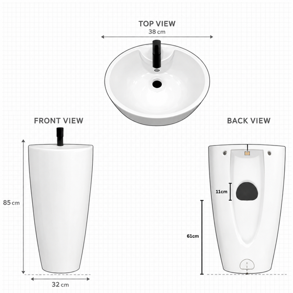 Premium Ceramic Pedestal Wash Basin, White Finish (15 × 15 × 34 In) BPB-751-IN