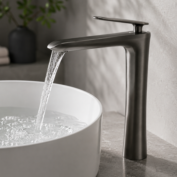 BASSINO Premium Tall Basin Mixer Faucet (Hot & Cold) | Brass Body | Deck Mounted | Luxury Finish – 5 Years Warranty Gun Grey