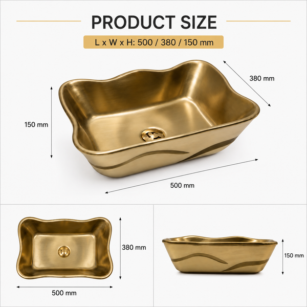 BASSINO Designer Table Top Basin – 20″ x 15″ Luxury Dual Tone Countertop Wash Basin White and Gold
