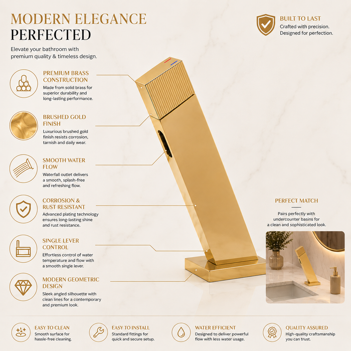 BASSINO SENTO Short Body Basin Faucet Mixer | 3 Years Warranty Gold