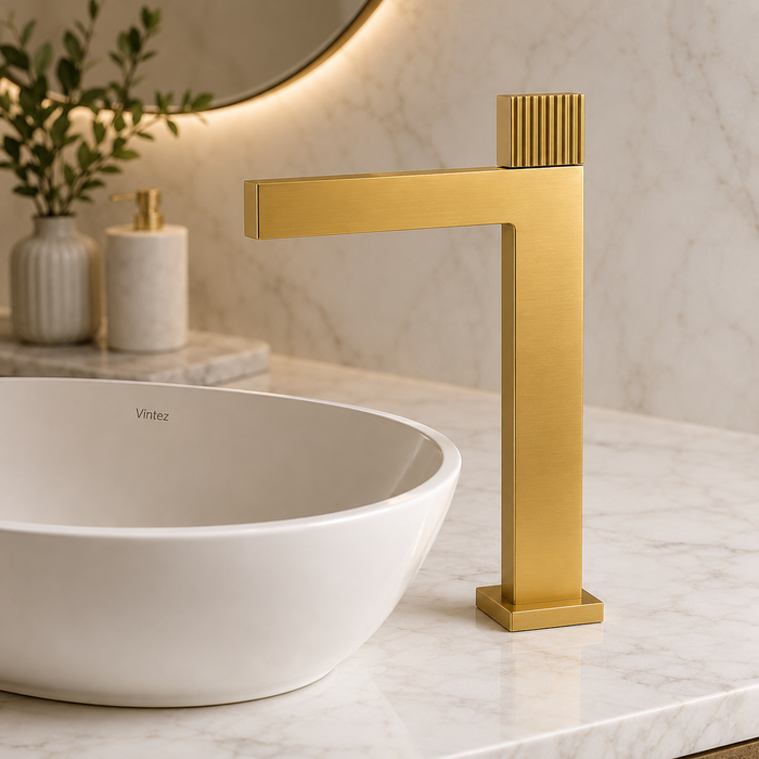 BASSINO TEE Long Body Contemporary Style Basin Faucet | 3 Years Warranty Gold
