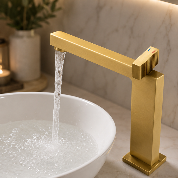 BASSINO TEE Long Body Contemporary Style Basin Faucet | 3 Years Warranty Gold