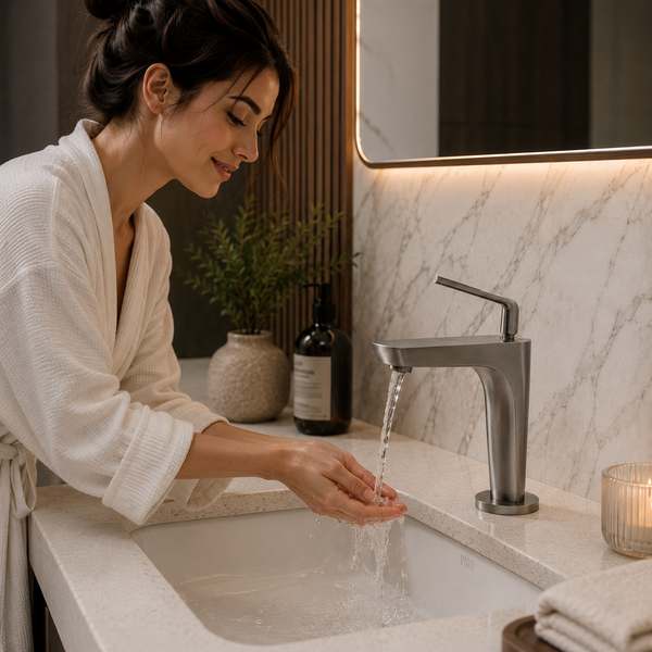 BASSINO Premium Short Basin Mixer Faucet (Hot & Cold)| Luxury Finish – 5 Years Warranty Gun Grey