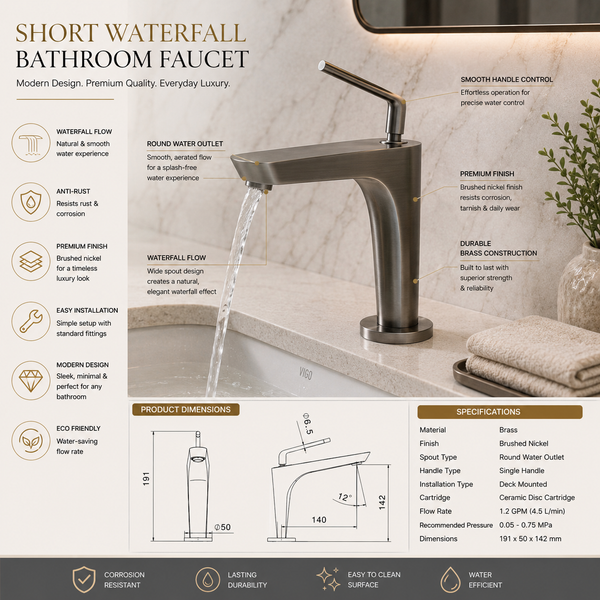 BASSINO Premium Short Basin Mixer Faucet (Hot & Cold)| Luxury Finish – 5 Years Warranty Gun Grey