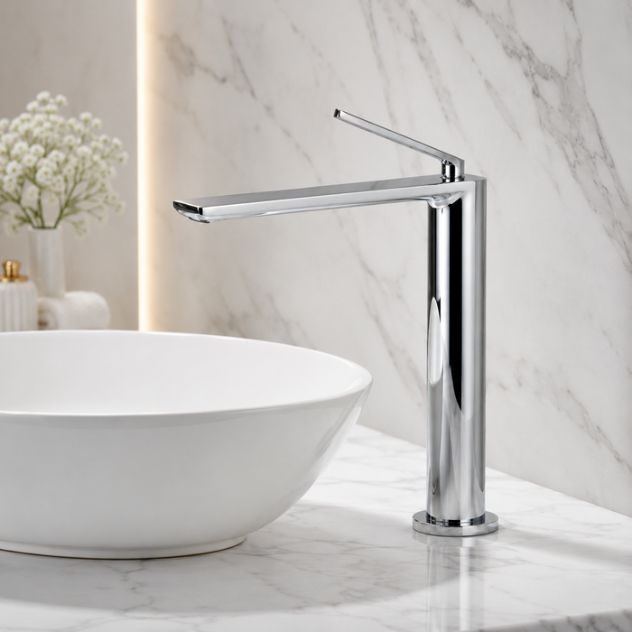 BASSINO AQVA Premium Long Body Basin Faucet Mixer | 3 Years Warranty Silver