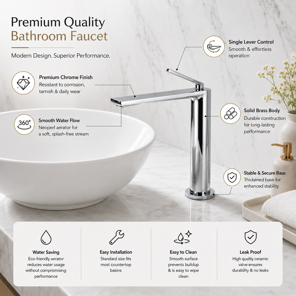 BASSINO AQVA Premium Long Body Basin Faucet Mixer | 3 Years Warranty Silver