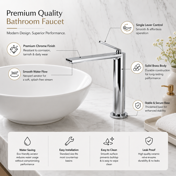BASSINO AQVA Premium Long Body Basin Faucet Mixer | 3 Years Warranty Silver