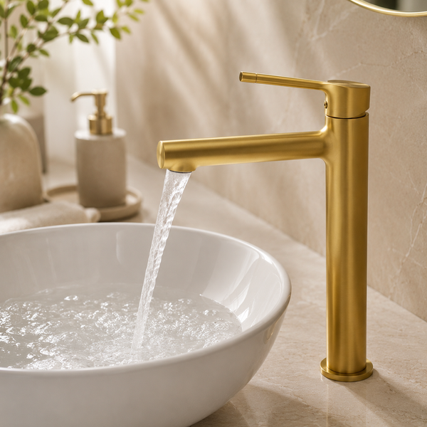 BASSINO Tall Basin Mixer Faucet Brass Body | Hot & Cold Mixer- 5 Years Warranty Brushed Gold