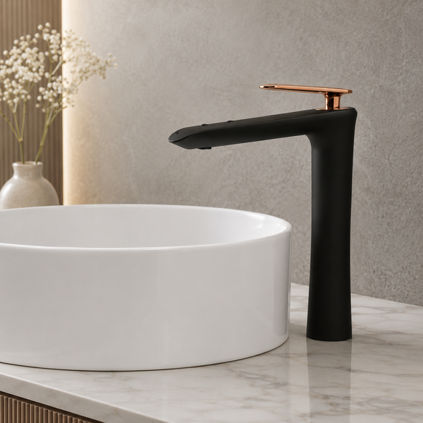 BASSINO Premium Tall Basin Mixer Faucet (Hot & Cold) | Brass Body | Deck Mounted | Luxury Finish – 5 Years Warranty Black