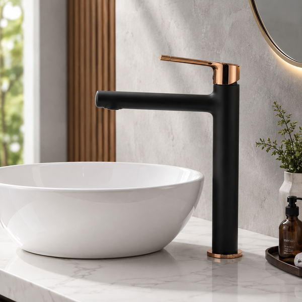 BASSINO Tall Basin Mixer Faucet Brass Body | Hot & Cold Mixer- 5 Years Warranty Black