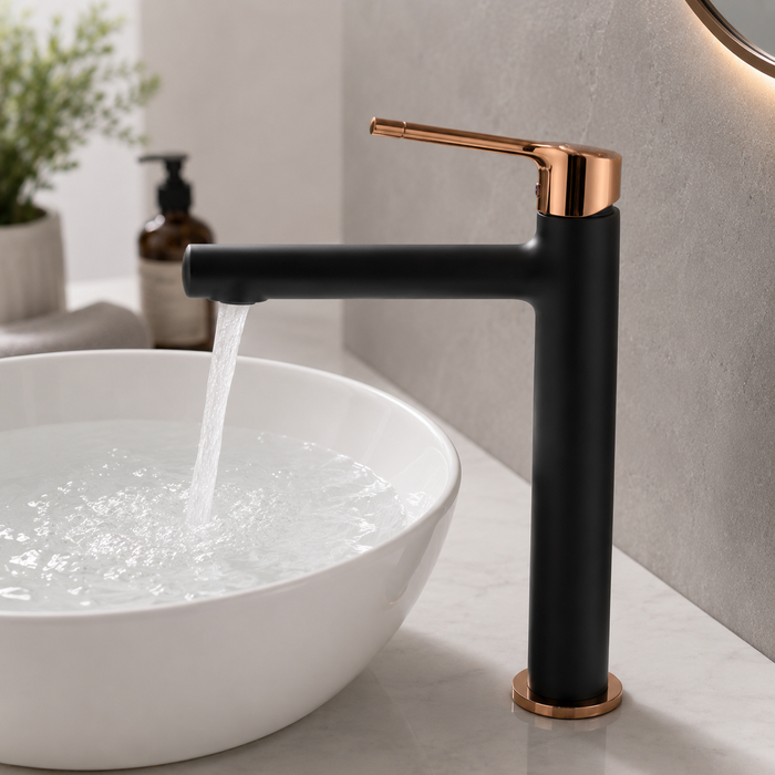 BASSINO Tall Basin Mixer Faucet Brass Body | Hot & Cold Mixer- 5 Years Warranty Black