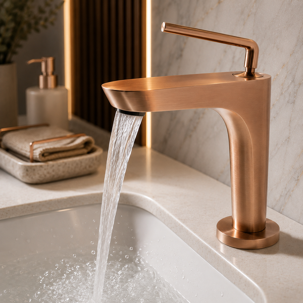 BASSINO Premium Short Basin Mixer Faucet (Hot & Cold)| Luxury Finish – 5 Years Warranty Rose gold