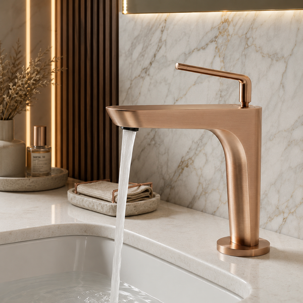BASSINO Premium Short Basin Mixer Faucet (Hot & Cold)| Luxury Finish – 5 Years Warranty Rose gold