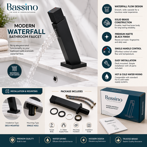 BASSINO SENTO Short Body Basin Faucet Mixer | 3 Years Warranty Black