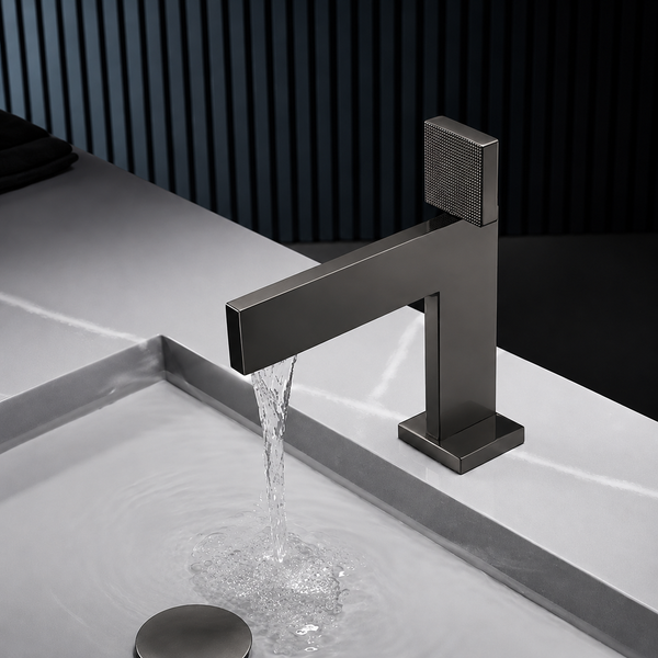 BASSINO Premium Short Basin Mixer Faucet (Hot & Cold)| Brass Body – 5 Years Warranty Gun Grey