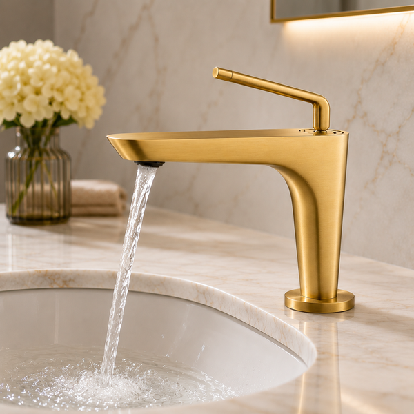 BASSINO Premium Short Basin Mixer Faucet (Hot & Cold)| Luxury Finish – 5 Years Warranty Brushed Gold