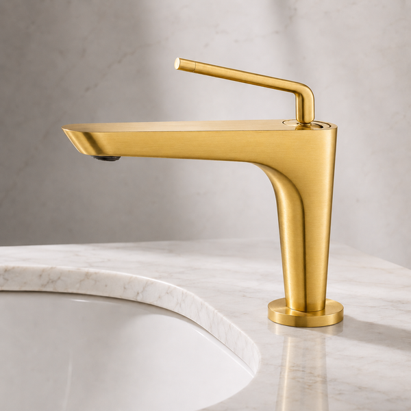 BASSINO Premium Short Basin Mixer Faucet (Hot & Cold)| Luxury Finish – 5 Years Warranty Brushed Gold