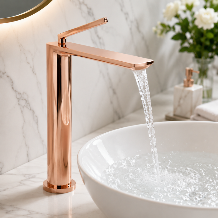 BASSINO AQVA Premium Long Body Basin Faucet Mixer | 3 Years Warranty Rose gold