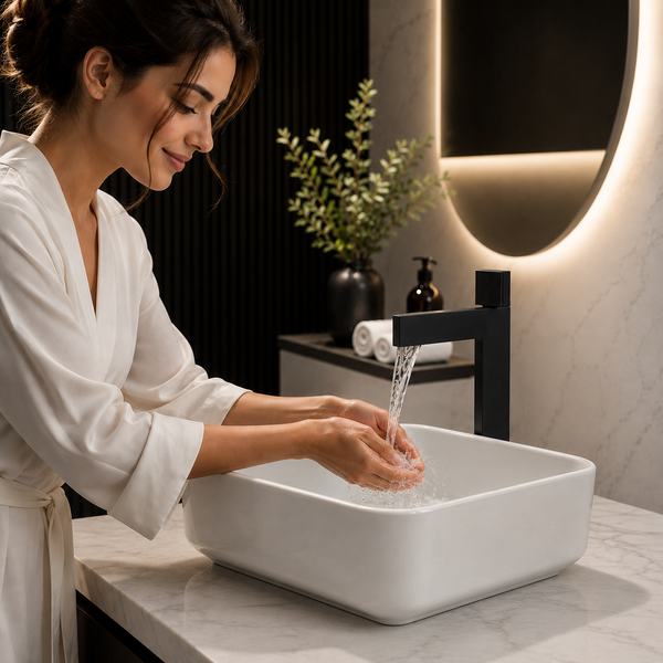 BASSINO TEE Long Body Contemporary Style Basin Faucet | 3 Years Warranty Black
