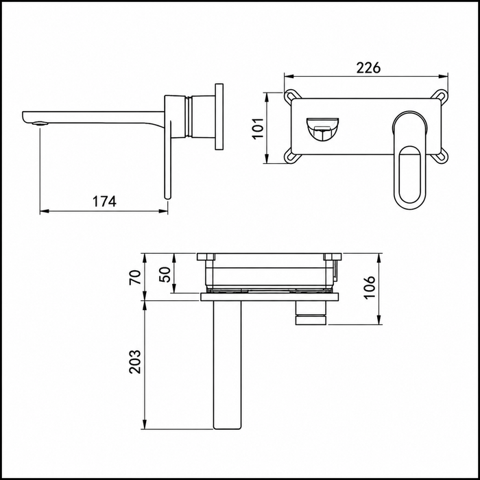 BASSINO Wall Mount Basin Mixer | Concealed Installation | Modern Designer Faucet - 5 Years Warranty Gun Grey