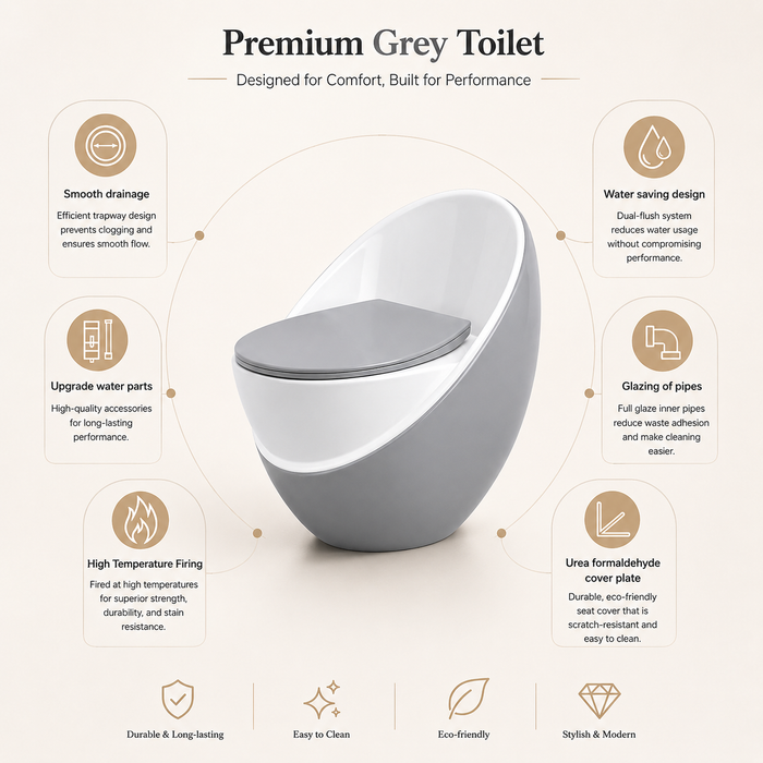 Luxury Imported One-Piece Western Toilet | Glossy + Matte Designer WC | Approx. 26 × 19 × 25 Inches Grey