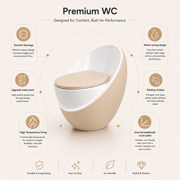 Luxury Imported One-Piece Western Toilet | Glossy + Matte Designer WC | Approx. 26 × 19 × 25 Inches Beige