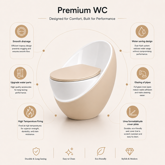 Luxury Imported One-Piece Western Toilet | Glossy + Matte Designer WC | Approx. 26 × 19 × 25 Inches Beige