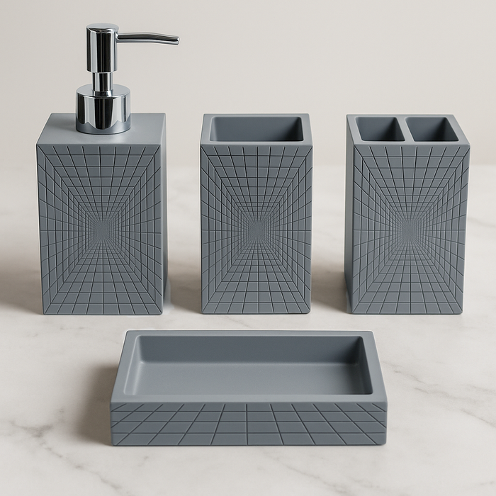 Grey Bathroom Accessory Set- 4 Pieces