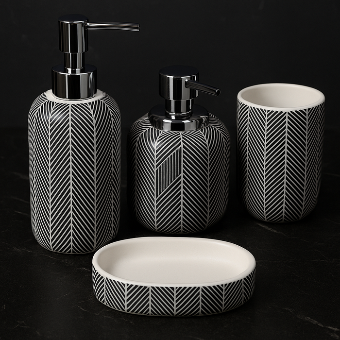 Chevron Design Bathroom Accessory Set - 4 Pieces