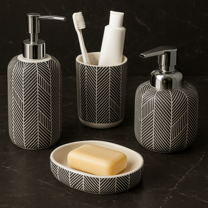 Chevron Design Bathroom Accessory Set - 4 Pieces