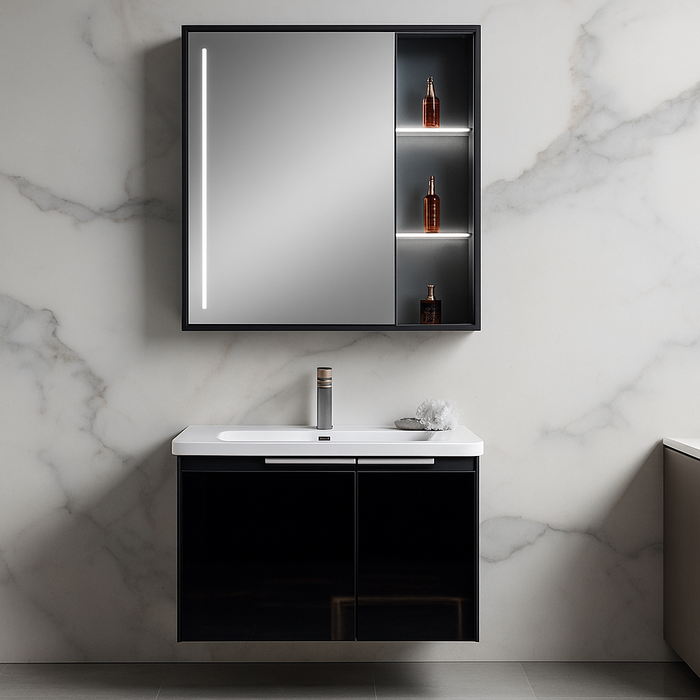 Bathroom Vanity with Ceramic Basin & Sensor LED Mirror Cabinet 600mm