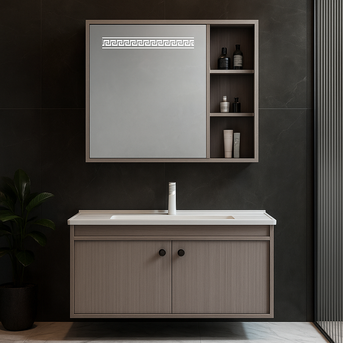 Sensor LED Bathroom Cabinet with Ceramic Basin & Dual Door Storage 800mm