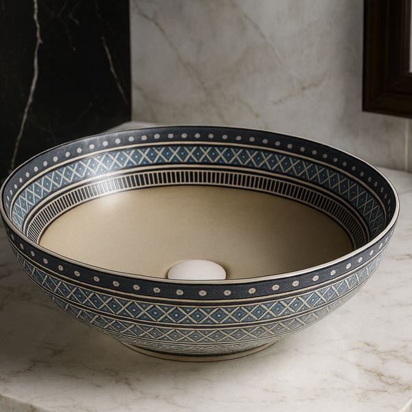 Designer Round Ceramic Countertop Basin - Classic Beige (16 x 16 x5 In- AB677)