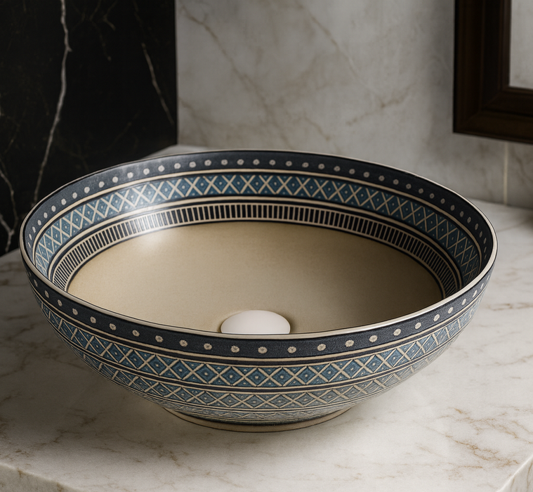 Designer Round Ceramic Countertop Basin - Classic Beige (16 x 16 x5 In- AB677)