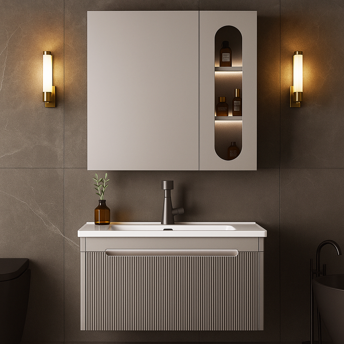 Premium Wall-Mounted Bathroom Vanity Set with Motion Sensor & Open Storage | 1000 mm