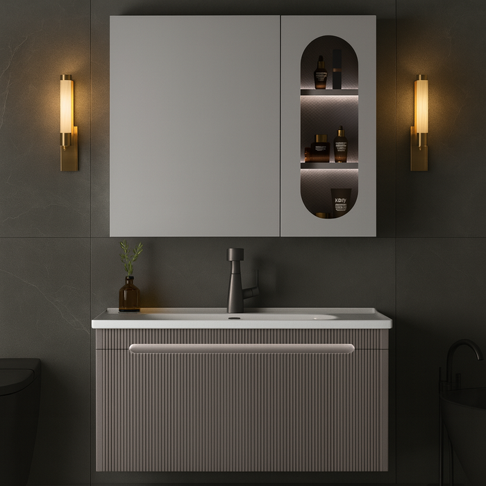 Premium Wall-Mounted Bathroom Vanity Set with Motion Sensor & Open Storage | 1000 mm