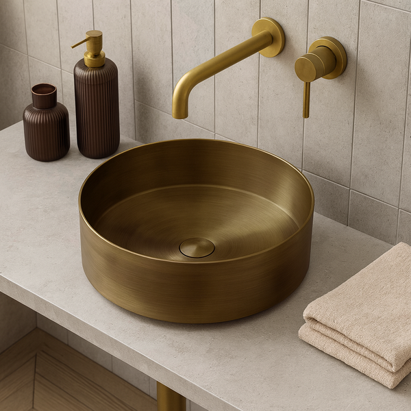Bassino Modern Stainless Steel Wash Basin | Stylish Countertop Wash Basin for Bathroom–400x400x130 mm Bronze