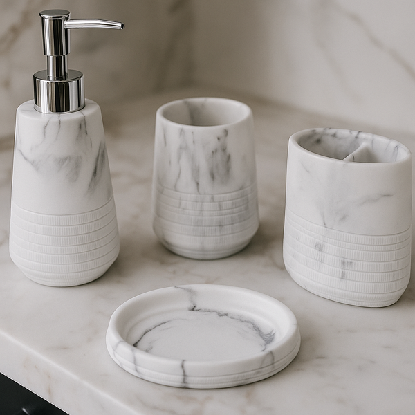 Marble Bathroom Accessory Set - 4 Pieces White