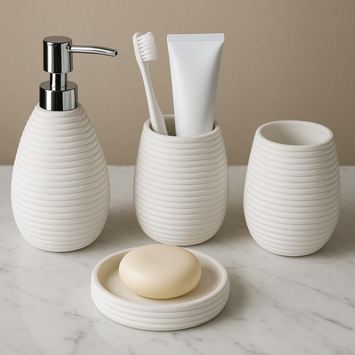 White Matt Bathroom Accessory Set- 4 Pieces