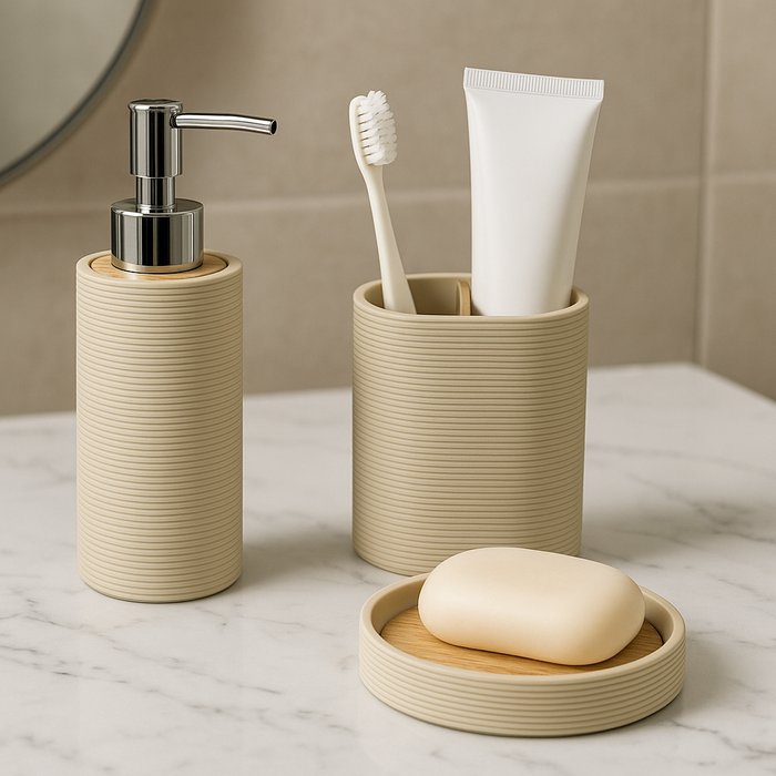 Grey Bathroom Accessory Set - 4 Pieces