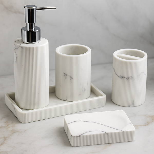 Bathroom Accessory Set - 5-Piece with Tray