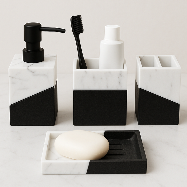 Dual Shade Bathroom Accessory Set - 4 Pieces Black
