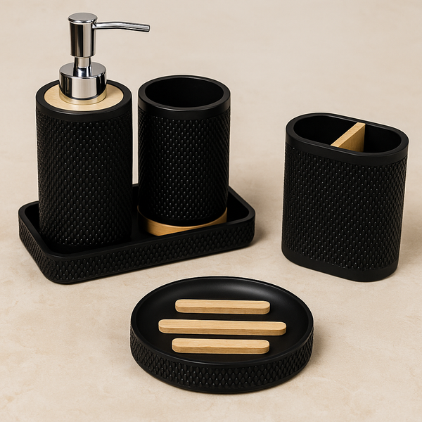 Wood accent Bathroom Accessory Set Black