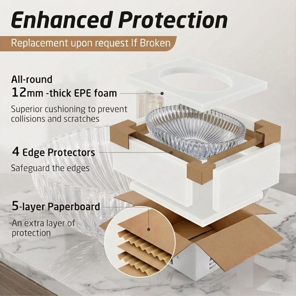 Premium Clear Glass Table Top Wash Basin, Transparent Finish (530x350x150 MM) Clear