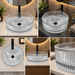 Clear round glass table top wash basin 400x400x120 mm with fluted ribbed design, modern transparent countertop basin for luxury bathrooms