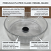 Clear round glass table top wash basin 400x400x120 mm with fluted ribbed design, modern transparent countertop basin for luxury bathrooms