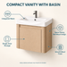 Compact light-wood wall-mounted bathroom vanity with integrated white basin and single-door storage